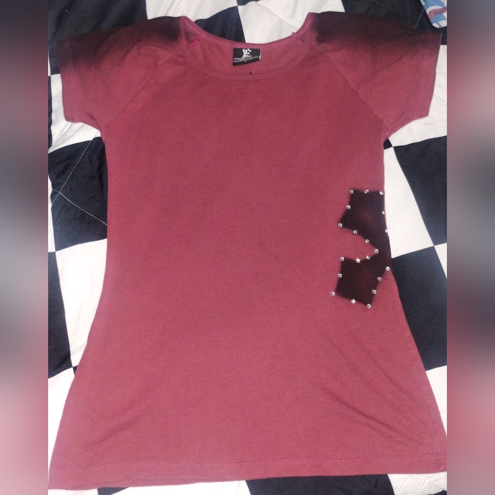 Eternal Couture Women's Size L Fitted Bling Top with Cross. EUC Y2K